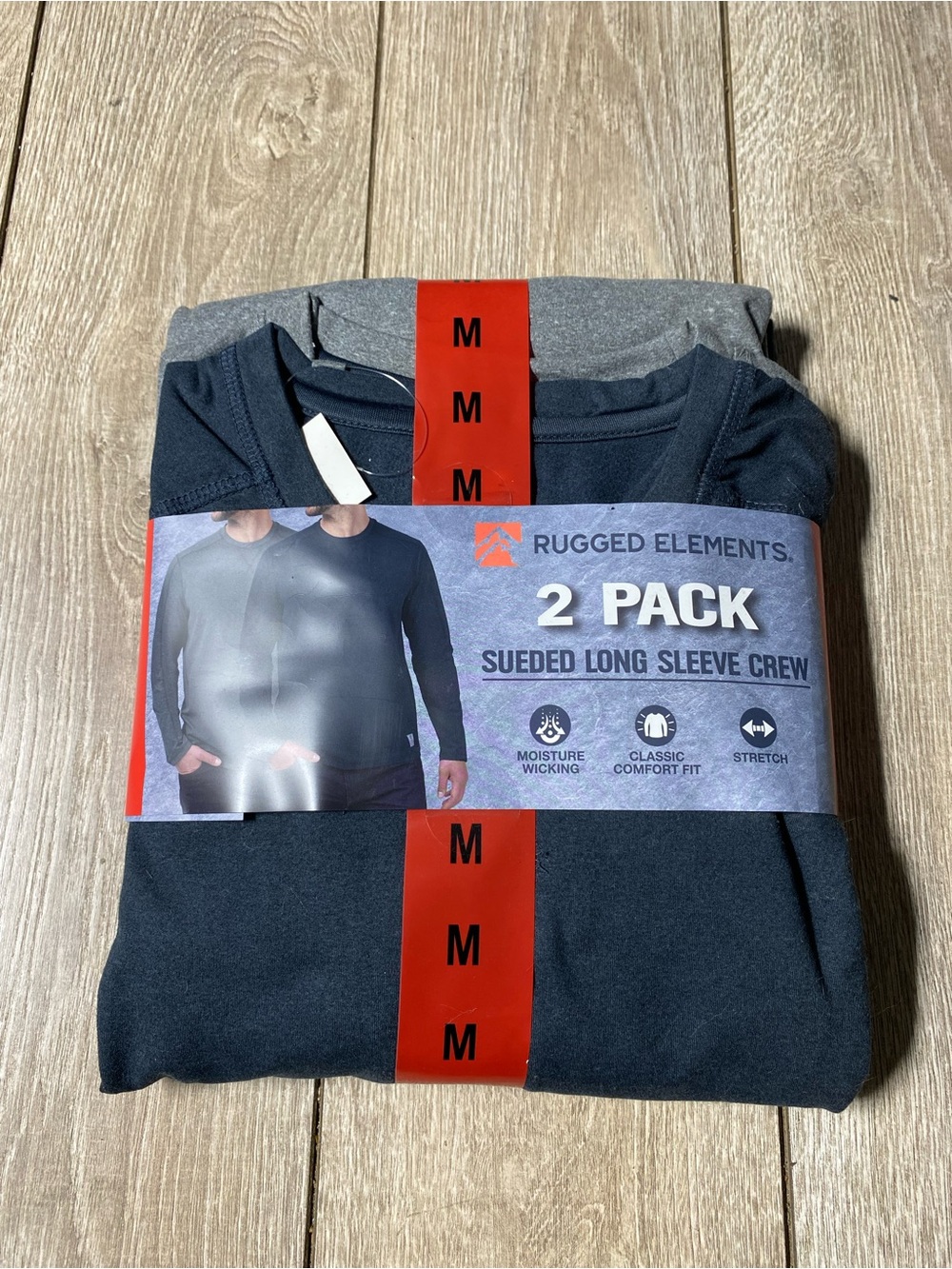 Rugged Elements Men's 2-Pack Sueded Long Sleeve Crew Tee, Dark Blue / Gray Sz M